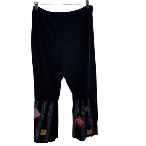 Blue Fish Black Patchwork Bell Bottom Organic Cotton Crop Pants Women Size 2 - Picture 3 of 4